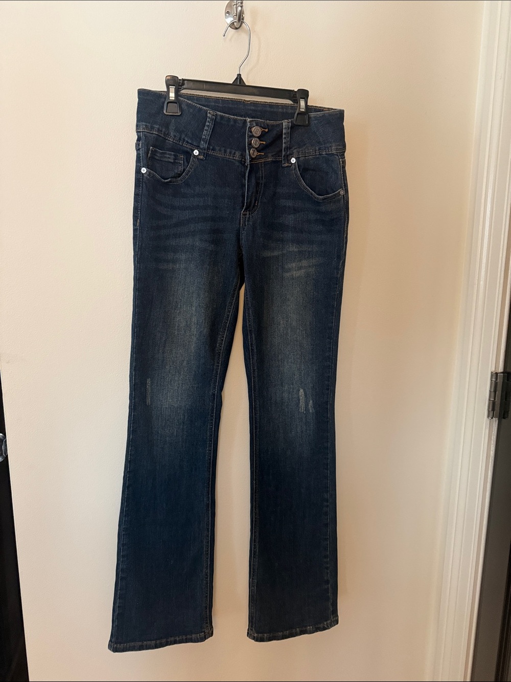 Indigo Rein Dark Blue Flare Jeans - Triple Button Waist
